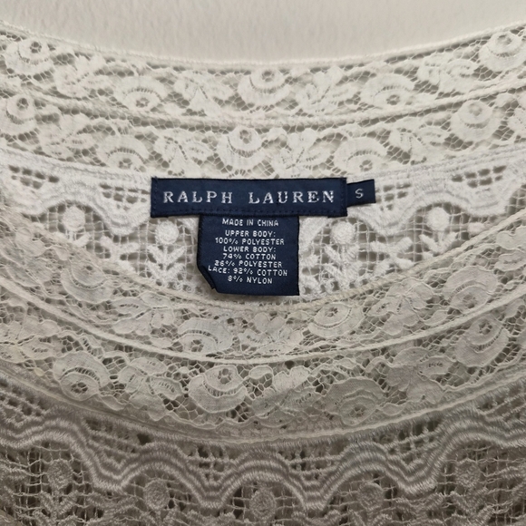 Ralph Lauren RARE Prarie Cottagecore Lace Crotchet White Mini Dress With Slip S - Picture 4 of 12